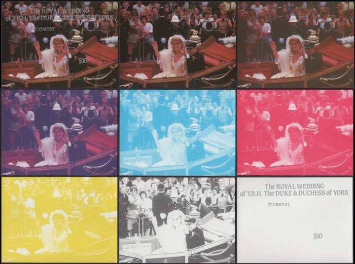 Saint Vincent 1986 Royal Wedding Progressive Color Proofs of the Souvenir Sheet Saint Vincent 1986 Royal Wedding Progressive Color Proofs of the Souvenir Sheet